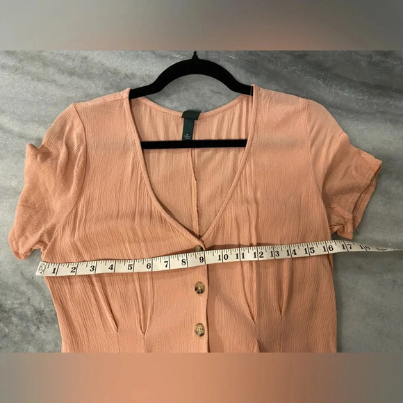 Wild Fable Dusty Pink Belted Short Sleeve Henley Romper Shorts One Piece Size M - Picture 9 of 11